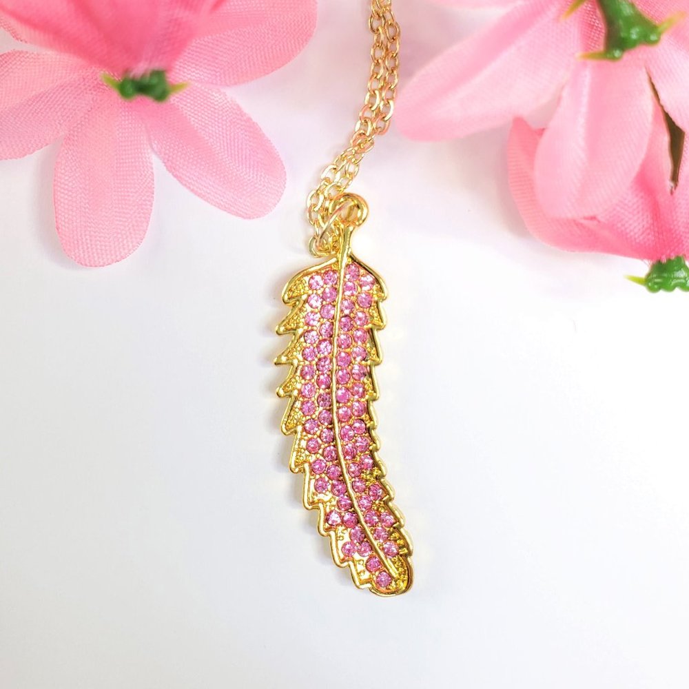 Pink Pave Crystal Leaf Necklace